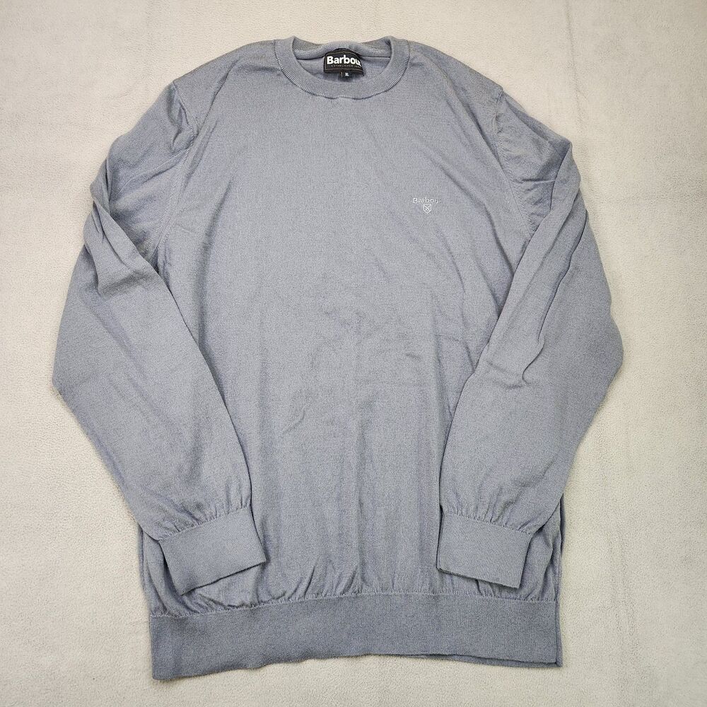 Barbour Sweater Men's XL Blue Gray Long Sleeve Pullover Lightweight Cotton Crew